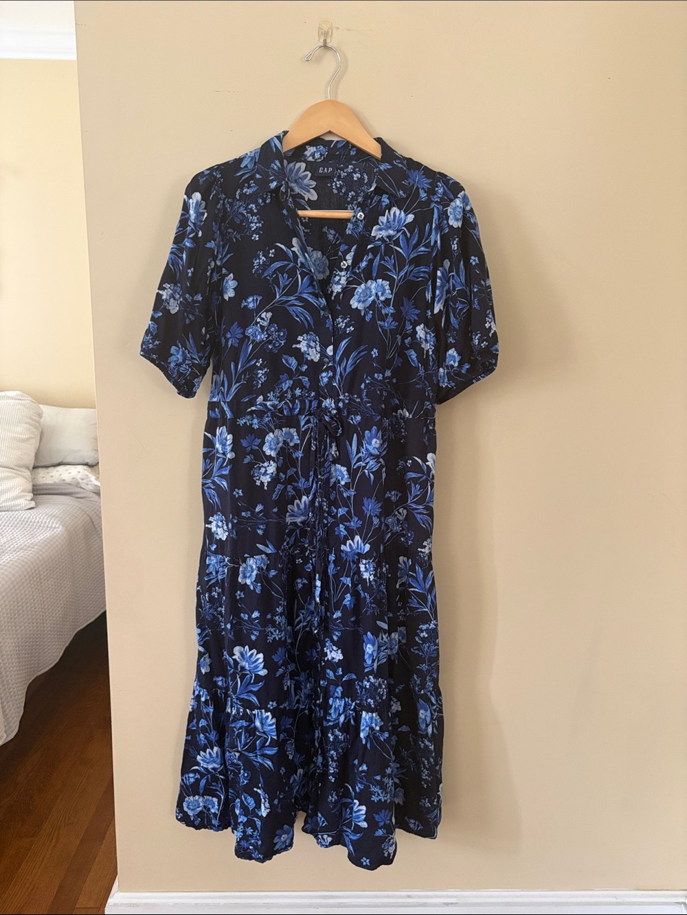 GAP Black Midi Dress with Blue Floral Print